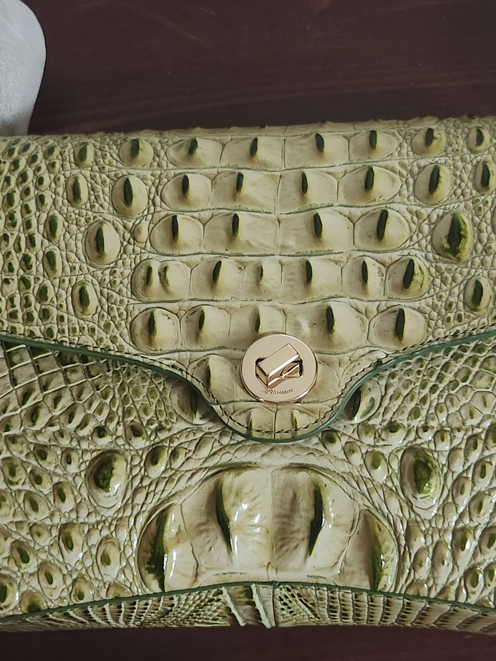 Brahmin Green Croc-Embossed Clutch with Gold-Tone Turn Lock